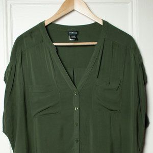 Torrid Olive Green V-Neck Button Up Blouse